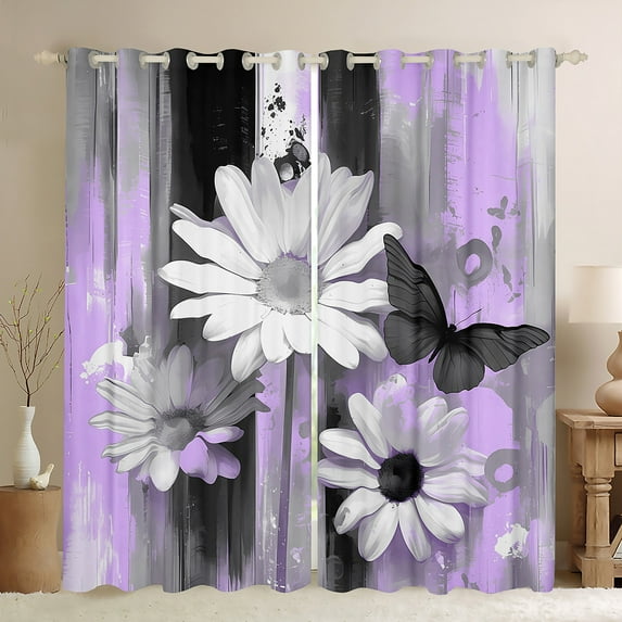 Jejeloiu Watercolor Daisy Blackout Curtains Set of 2 (52x84 Each),Rustic Flower Floral Window Curtains,Old Wooden Baord Curtains and Drapes For Child,Super Cozy Room Decoration