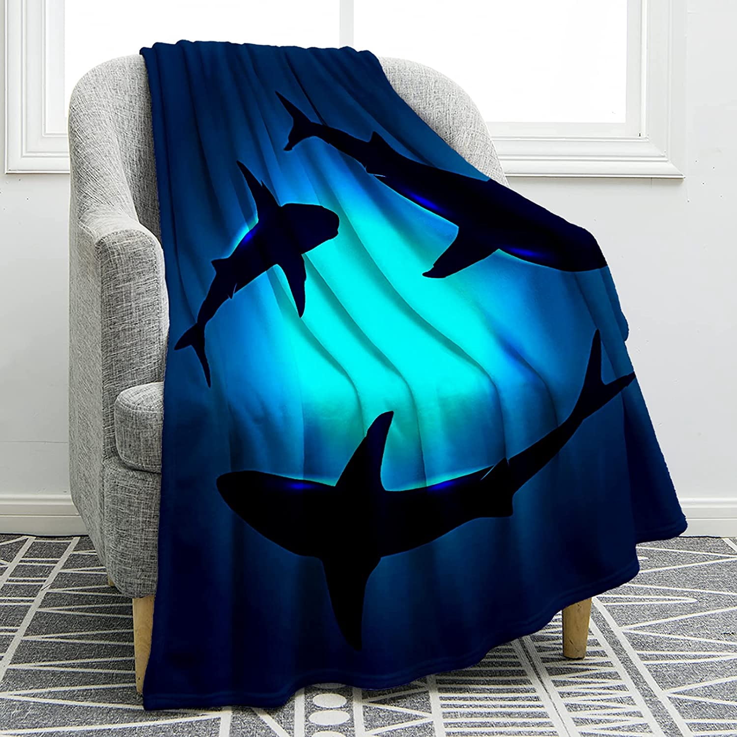 Jekeno Shark Blanket Cartoon Cute Marine Animal Ligtweight Cozy Soft Print Throw Blankets for ...