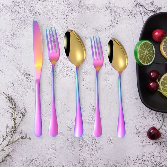 Jekersen 20-Piece Rainbow Silverware Set, Stainless Steel Colorful Flatware with Spoons, Forks and Knives, Dishwasher Safe Dinnerware for 4