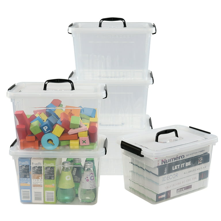 Jekiyo 12 Quart Clear Storage Box with Handle, Plastic Lidded Storage Bins,  6-Pack 