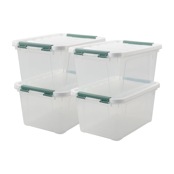 Jekiyo 20 Quart Plastic Stackable Storage Bin with Lid, Clear Latching Box, 4 Packs