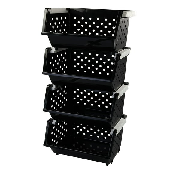 Jekiyo 4-Pack Stackable Plastic Baskets for Storage, Open Front Stacking Baskets