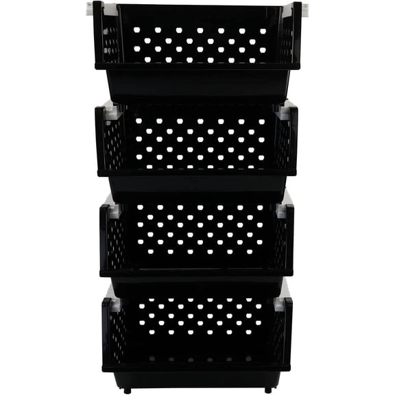 Jekiyo 4 Packs Large Stackable Storage Bins, Plastic Stacking Basket, Black