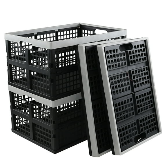 Jekiyo 42 L Plastic Collapsible Storage Crates, Large Foldable Milk Crate, Set of 4