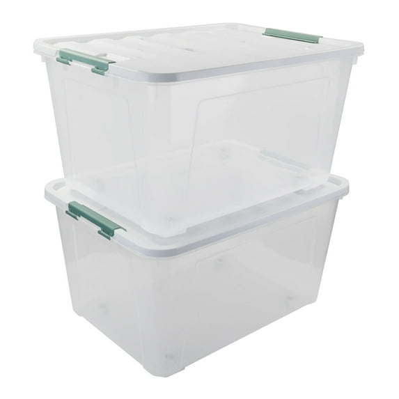 Jekiyo 85 Quart Large Latching Box, Plastic Storage Bin, 2 Pack
