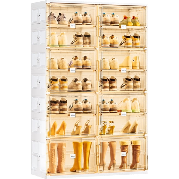 Jeko&Jeko 7-Tier Double Column Foldable Shoe Storage Cabinet With Magnetic Doors For Closet Entryway In White