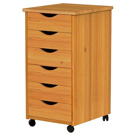 Jela Solid Wood 6 Drawer Roll Cart in Med Pine - Modern/Contemporary