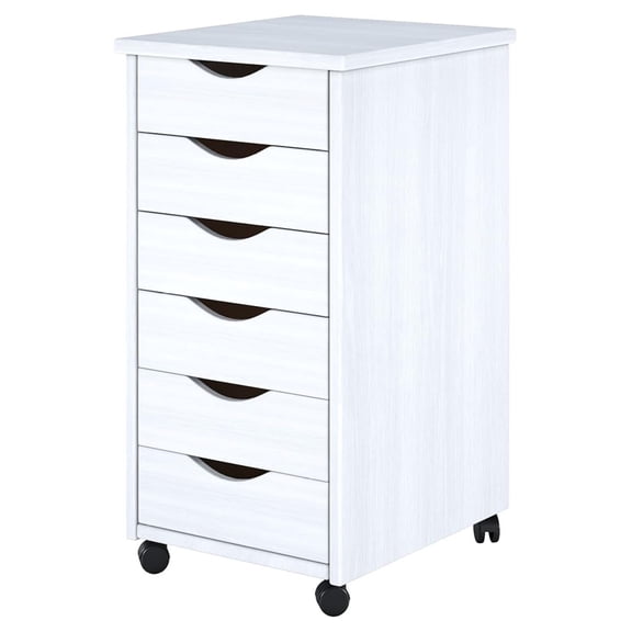 Jela Solid Wood 6 Drawer Roll Cart in White - Modern/Contemporary