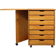 Jela Solid Wood 7 Drawer Gate Leg Roll Cart Desk in Medium Wood