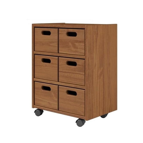 Jela USA 47940 Solid Wood Roll Cart Cubby Drawer - Pecan