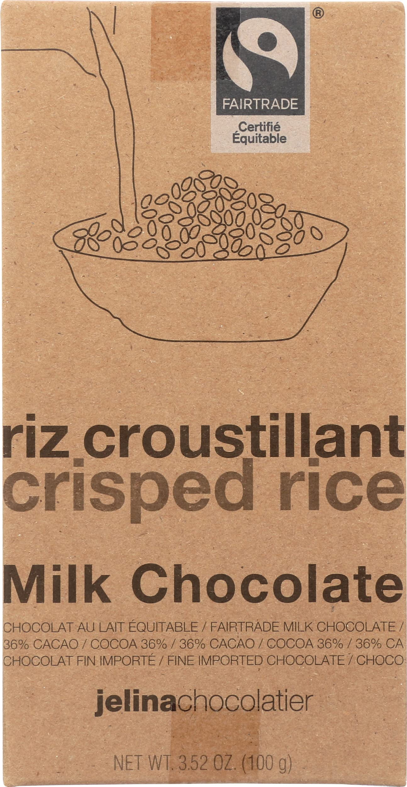 Jelina Chocolatier Crisp Rice Milk Chocolate, Fair Trade, Kosher, 3.52 Ounce (Pack of 8)