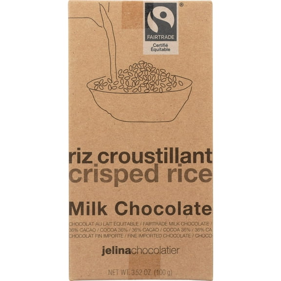 Jelina Chocolatier Crisp Rice Milk Chocolate, Fair Trade, Kosher, 3.52 Ounce (Pack of 8)