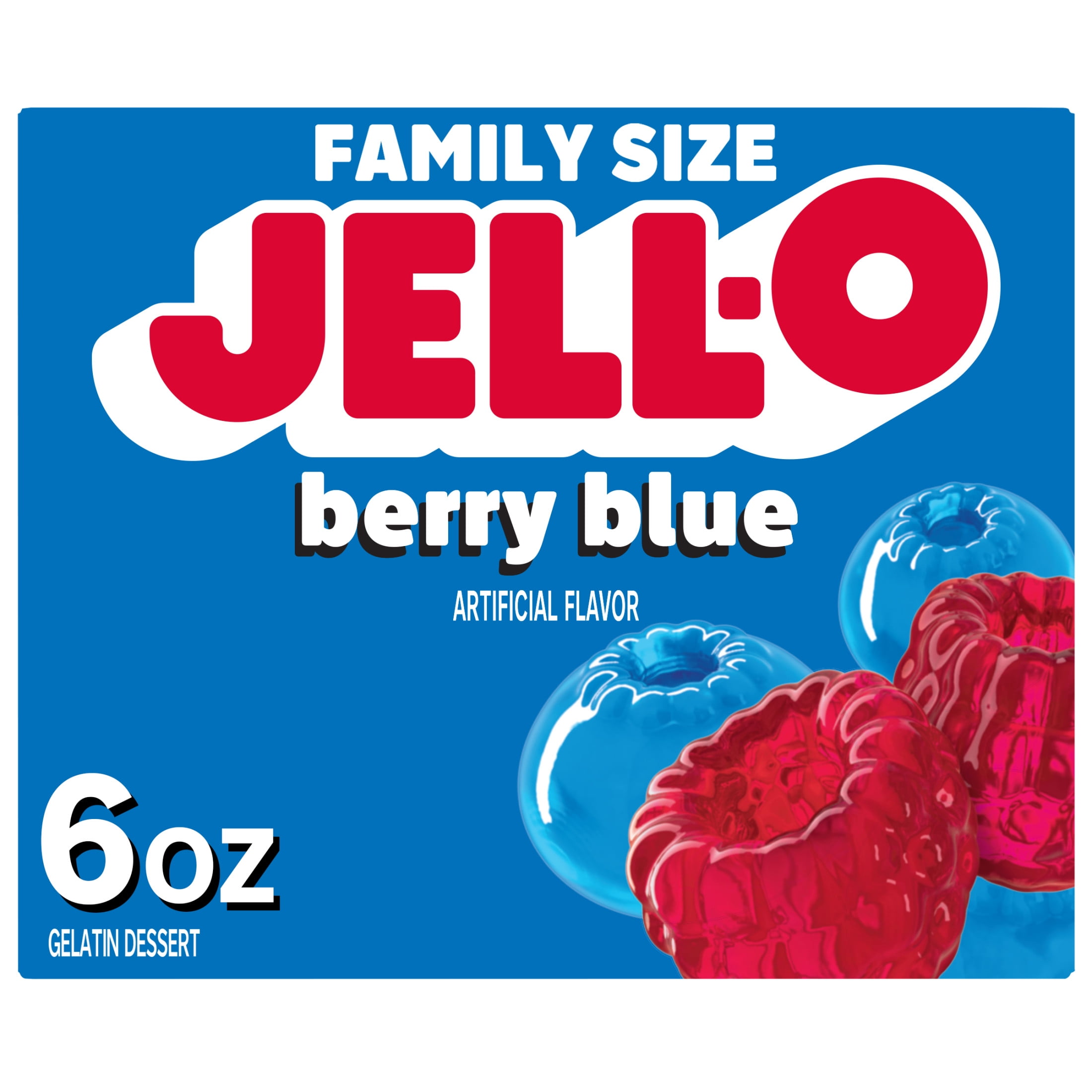 Jell-O Family Size Berry Blue Gelatin Dessert Mix, Artificially