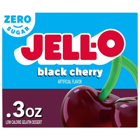 Jell-O Black Cherry Artificially Flavored Zero Sugar Low Calorie Gelatin Dessert Mix, 0.3 oz Box