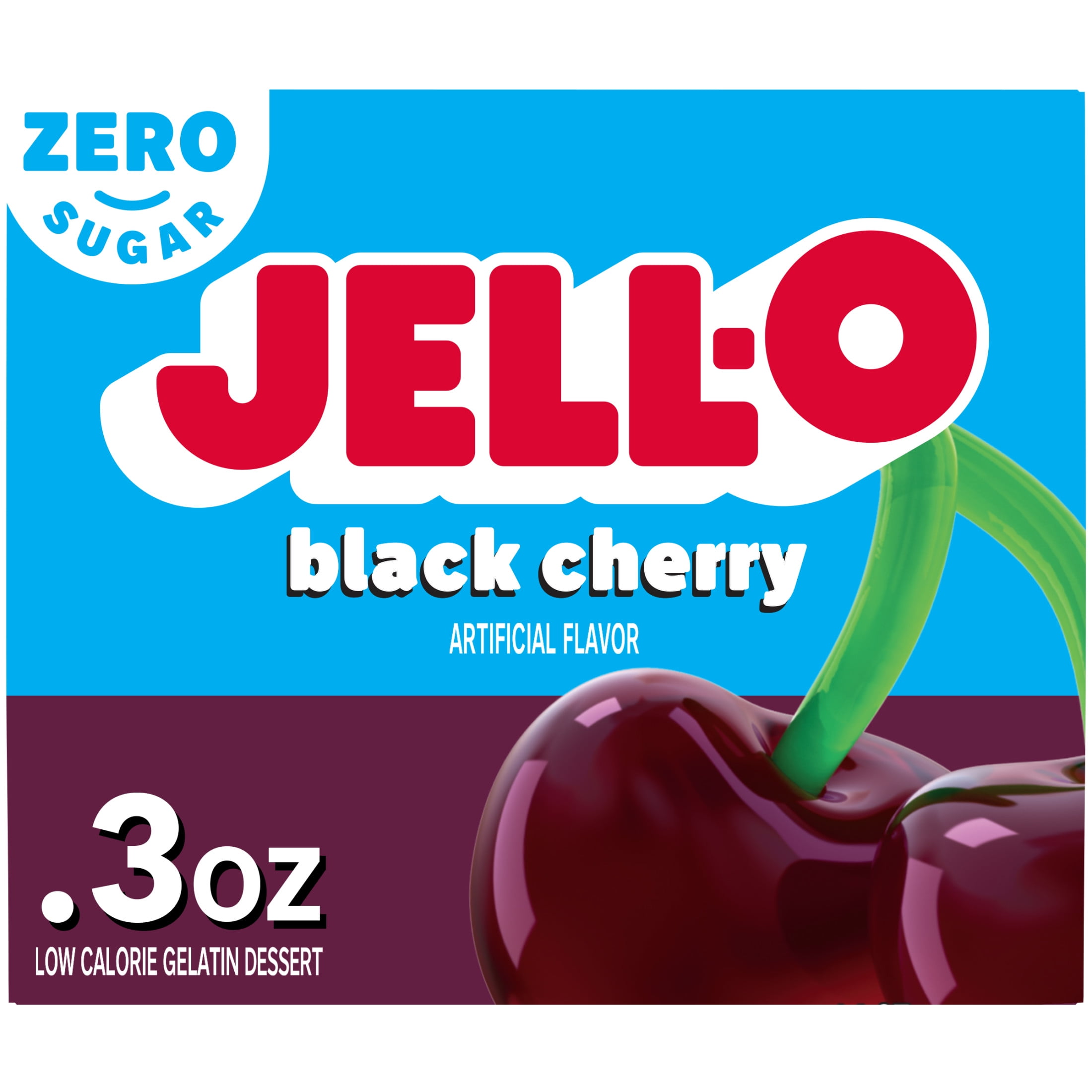 Jell-O Black Cherry Artificially Flavored Zero Sugar Low Calorie Gelatin Dessert Mix, 0.3 oz Box