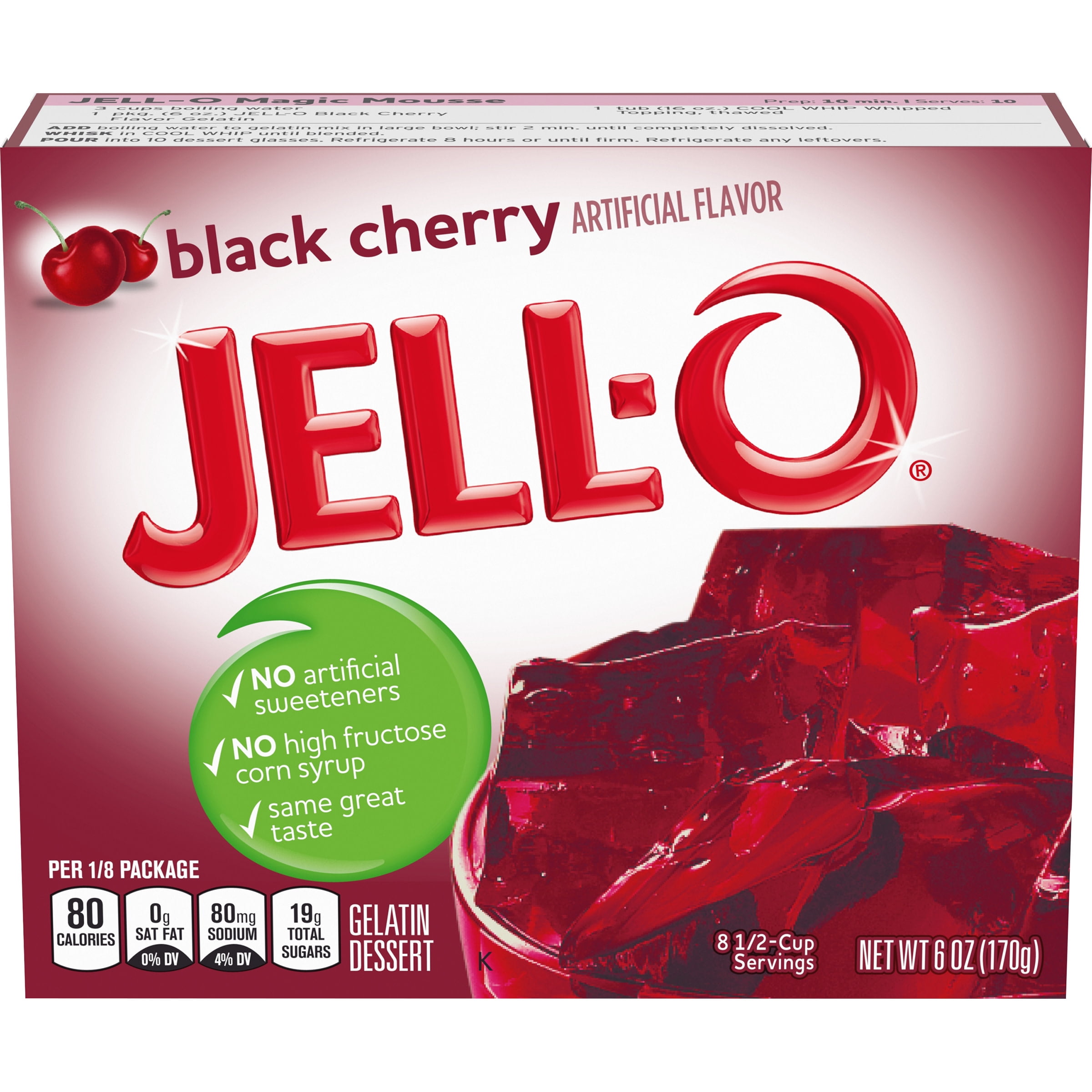 Jell-O Black Cherry Gelatin Dessert Mix, 6 oz Box - Walmart.com