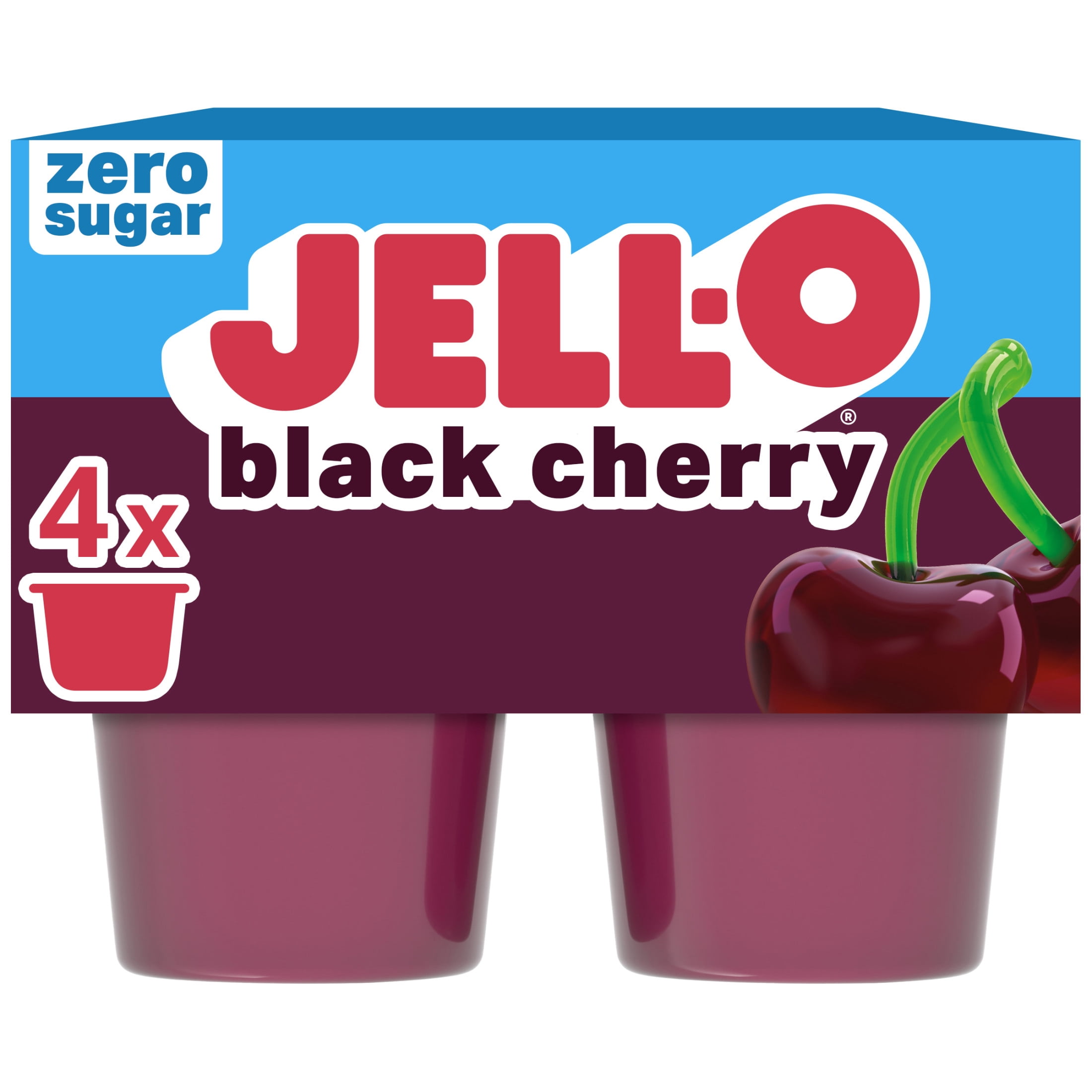 Jell-O, Gelatin Cups, 4 Ct, Black Cherry, Zero Sugar, Artificially