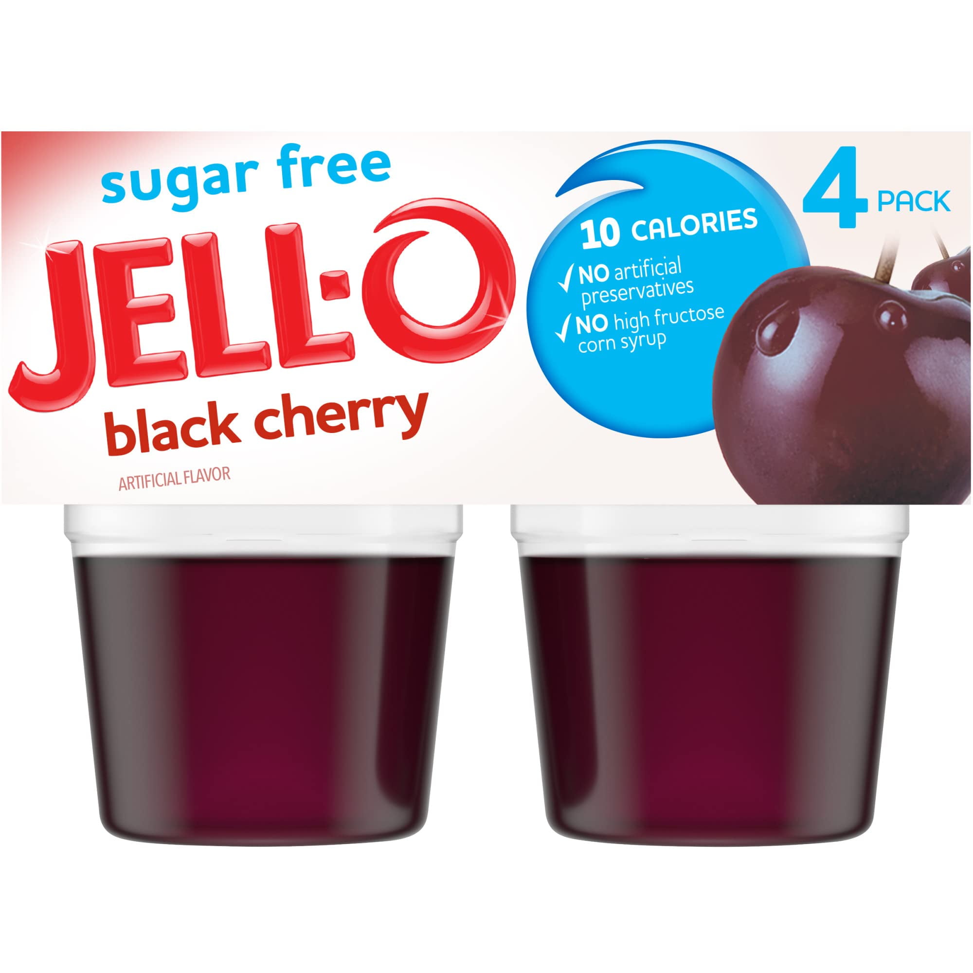 JellO Black Cherry Sugar Free ReadyToEat Jello Cups Gelatin Snack, 4