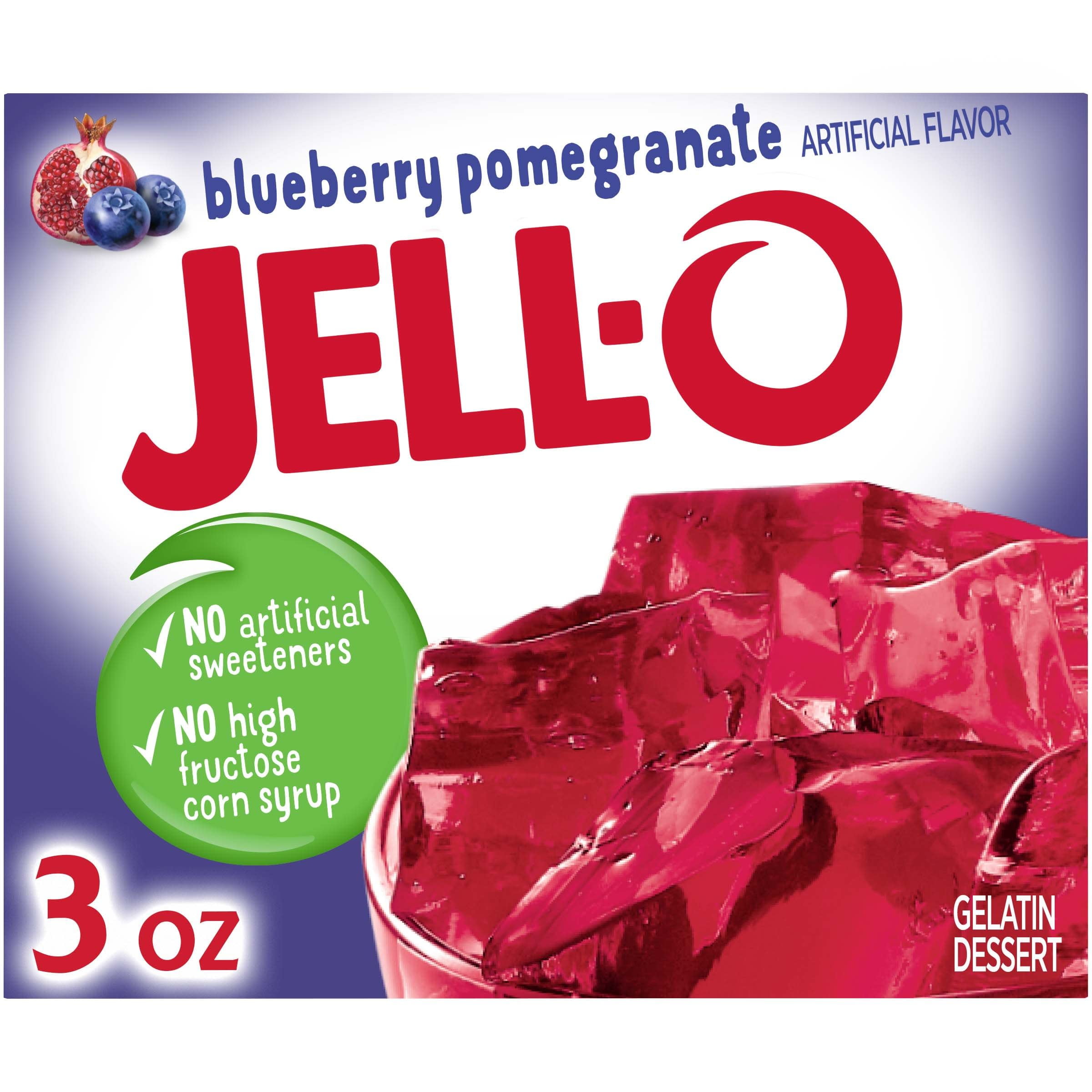 JellO Blueberry Pomegranate Gelatin Dessert Mix, 3 oz Box