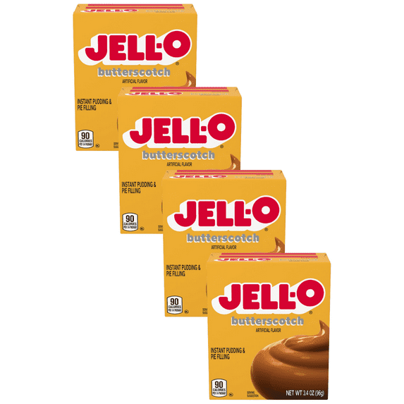Jell-O Butterscotch Instant Pudding Mix, 3.4 oz Box, Pack of 4