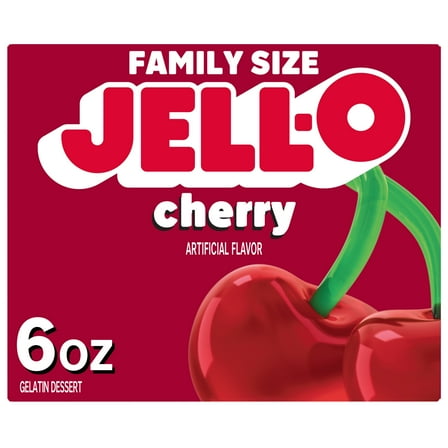 Jell-O Cherry Gelatin Dessert Mix, Family Size, 6 oz Box