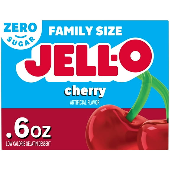 Jell-O Cherry Artificially Flavored Zero Sugar Low Calorie Gelatin Dessert Mix Family Size 0.6 oz Box (Pack of 8)