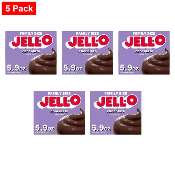 Jell-O Chocolate Artificially Flavored Instant Pudding & Pie Filling Mix Family Size Box 5.9 oz - 5 Pack