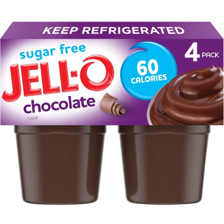 Jell-O Chocolate Sugar Free Refrigerated Pudding Cups Snack (4 Ct Cups) Package May Vary