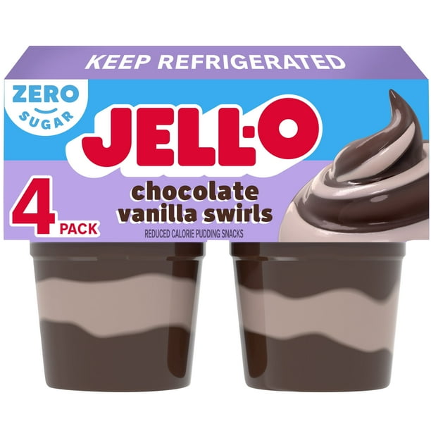 Jell-O Chocolate Vanilla Swirls Sugar Free Pudding Cups Snack, 4