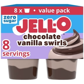 Jell-O Chocolate Vanilla Swirls Artificially Flavored Zero Sugar Ready-to-Eat Pudding Snack Cups Family Size Pack, 8 Count Cups