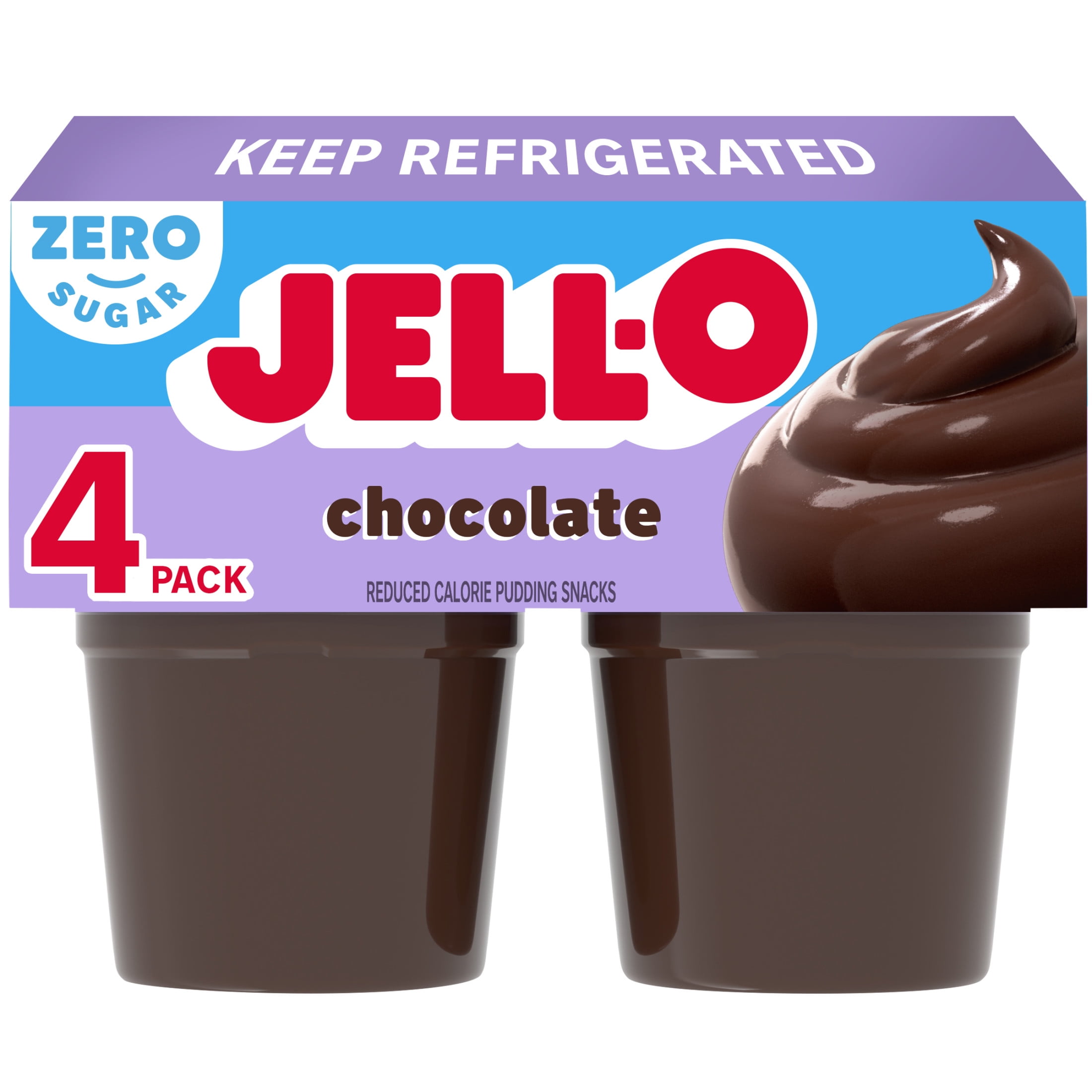Jell-O Chocolate Zero Sugar Ready-to-Eat Pudding Snack Cups, 4 ct Cups
