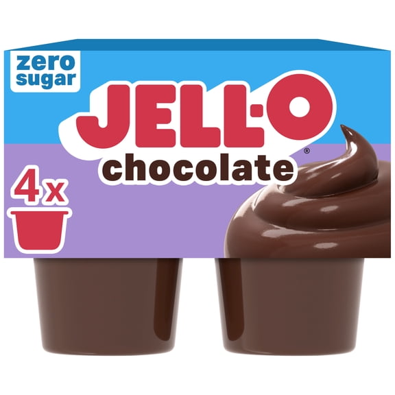 Jell-O Chocolate Zero Sugar Ready-to-Eat Pudding Snack Cups, 4 Count Cups