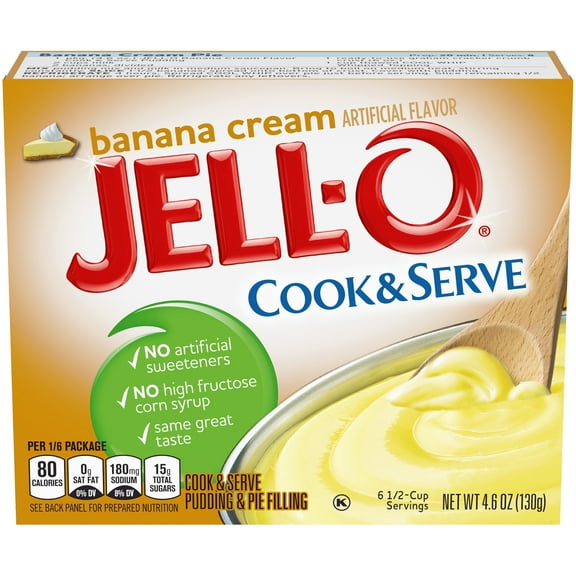 Jell-O Cook & Serve Banana Cream Pudding & Pie Filling Mix, 4.6 oz Box