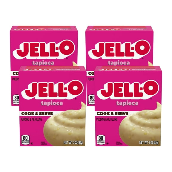 Jell-O Cook & Serve GGA1 Pudding & Pie Filling Mix, Tapioca Flavored, Fat Free, Quick & Easy Dessert, 3 oz (Pack of 4)