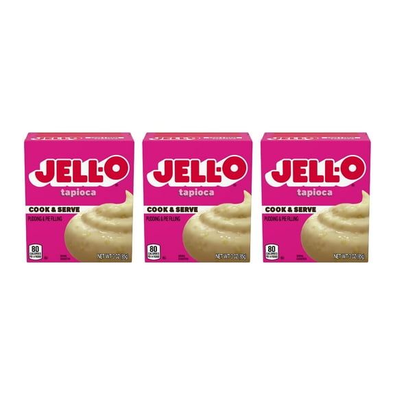 Jell-O Cook & Serve GGA1 Pudding & Pie Filling, Tapioca Flavored, Fat Free, Quick & Easy Dessert, 3 oz (Pack of 3)