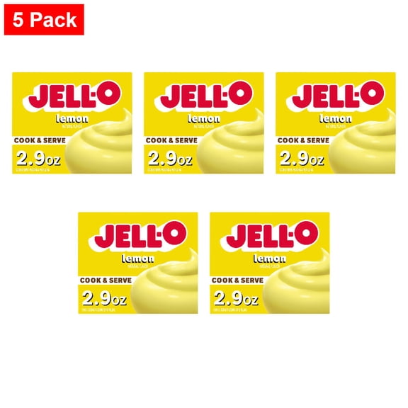 Jell-O Cook & Serve Lemon Naturally Flavored Pudding & Pie Filling Mix, Box 2.9 oz - 5 Pack
