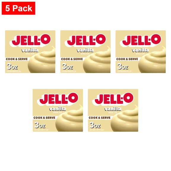 Jell-O Cook & Serve Vanilla Pudding & Pie Filling Mix, Box 3 oz - 5 Pack