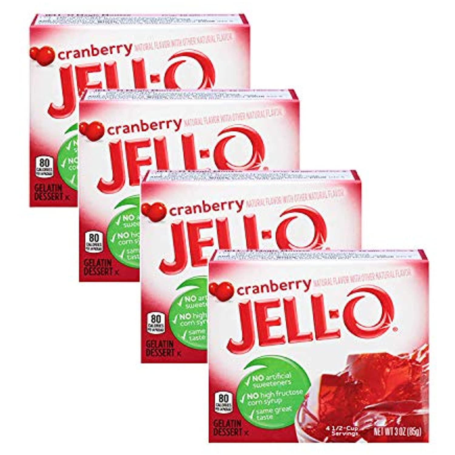 JELL-O Cranberry Gelatin Dessert - 85g American Imported Jello Mix (Makes 4 Servings)