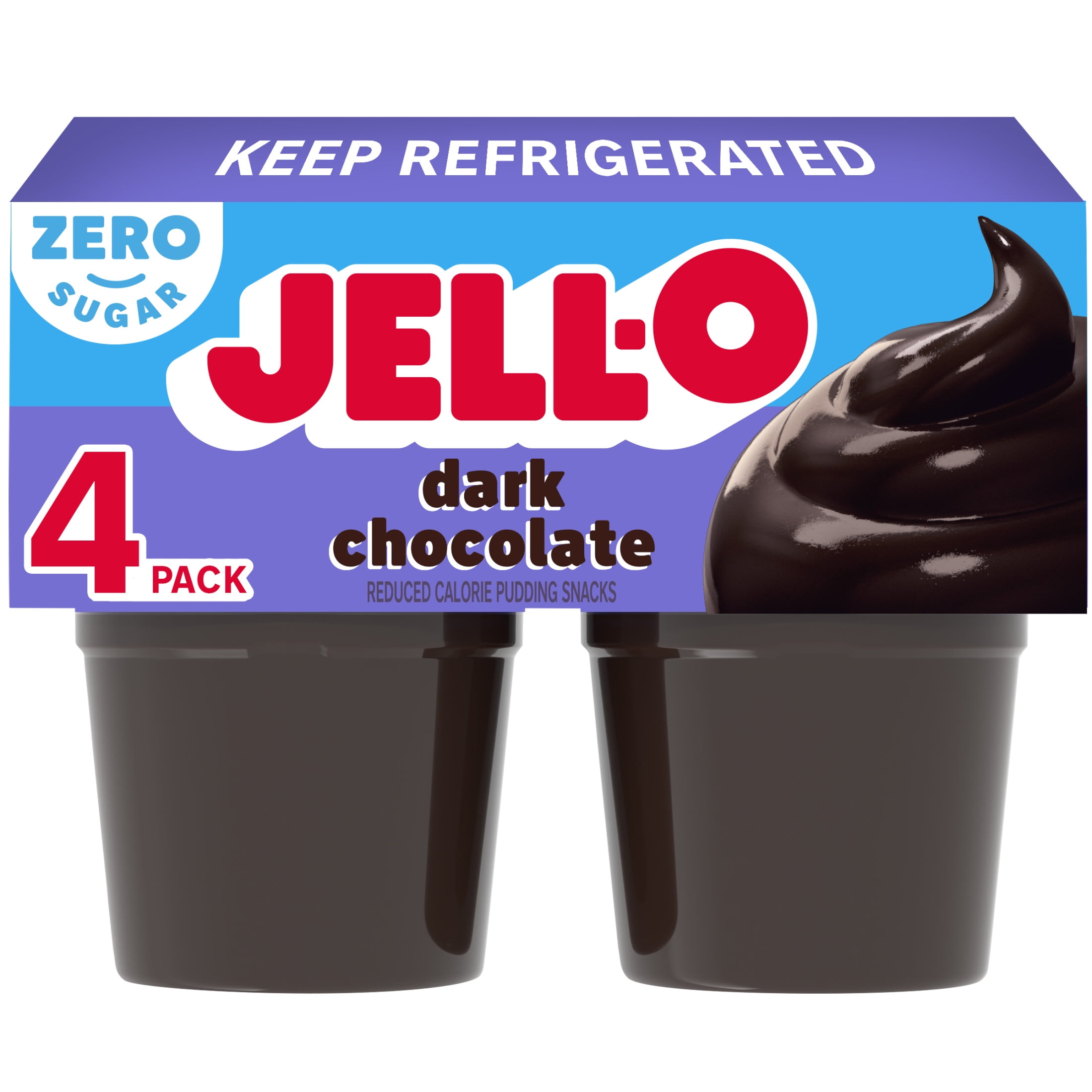 Jell-O Dark Chocolate Sugar Free Pudding Cups Snack, 4 Ct Cups