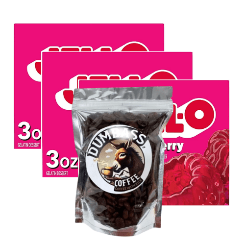 Jell-O Gelatin Dessert Mix - 3 oz Boxes (Pack of 3) (Raspberry) with D.A Coffee Beans