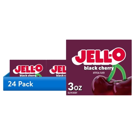 (24 pack) Jell-O Black Cherry Gelatin Dessert Mix, 3 oz Box