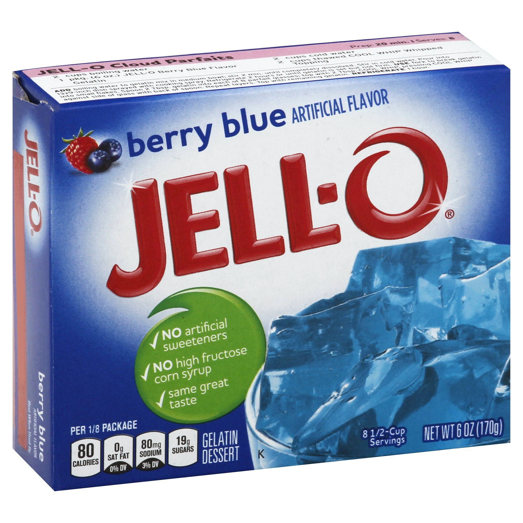 (24 pack) Jell-O Berry Blue Artificially Flavored Gelatin Dessert Mix, 3 oz Box