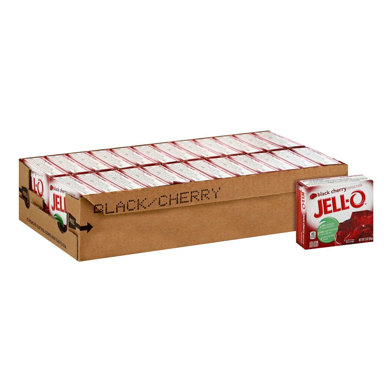 (24 pack) Jell-O Black Cherry Gelatin Dessert Mix, 3 oz Box