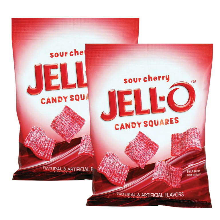 Jell-O Gummi Candy, 4.5oz Sour Cherry Squares, Soft Chewy Sour Gummies for  Easter Egg Hunts Kids Adults Snacks Easter Basket Stuffer Spring Goodies