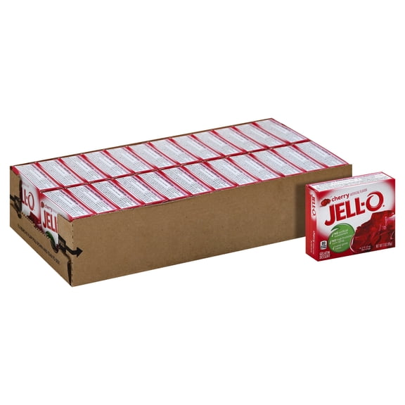 (24 pack) Jell-O Cherry Gelatin Dessert Mix, 3 oz Box