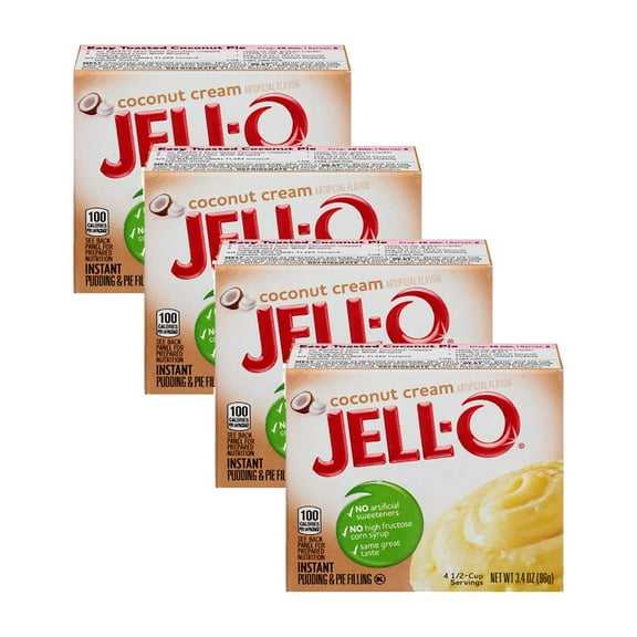 Jell-O Coconut Cream Instant Pudding & Pie Filling Mix 3.4 oz (Pack of 4)