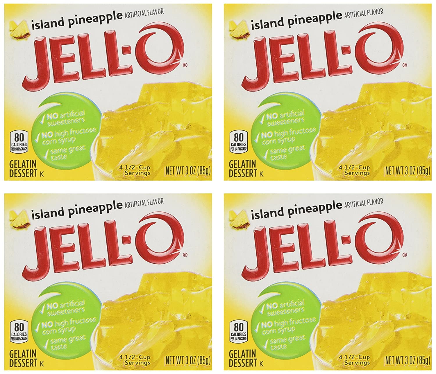 JellO Island Pineapple Gelatin Mix, 3 oz Boxes (Pack of 4)
