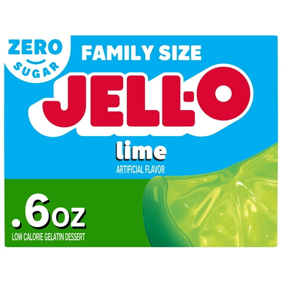 Jell-O Lime Zero Sugar Low Calorie Gelatin Dessert Mix, Family Size, 0.6 oz Box
