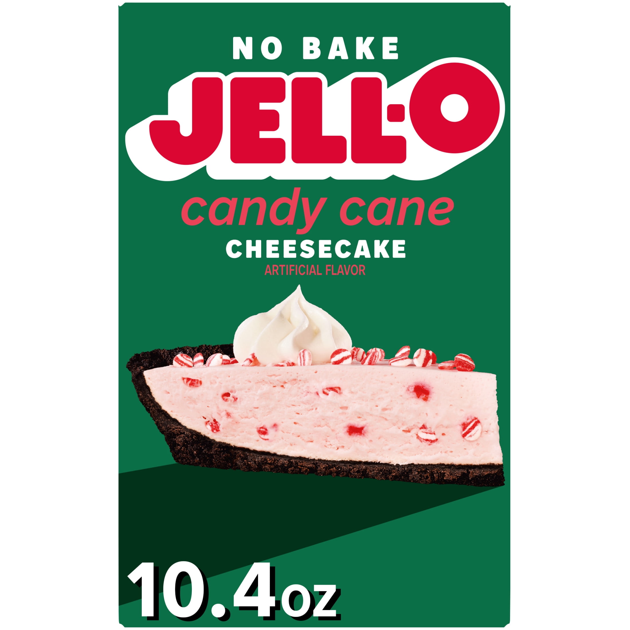 Jell-O No Bake Candy Cane Cheesecake Artificially Flavored Dessert Kit with Candy Cane Sprinkles, Filling Mix \u0026 Oreo Crust Mix, 10.4 oz Box