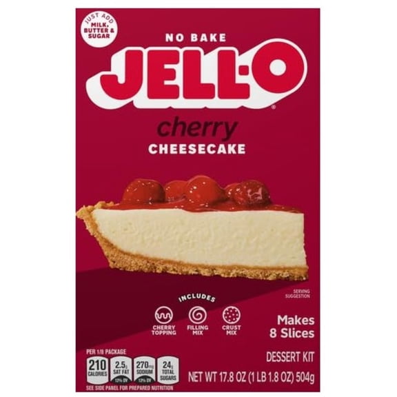 Jell-O Cherry No Bake Cheesecake Dessert Kit with Cherry Topping (Pack of 48)